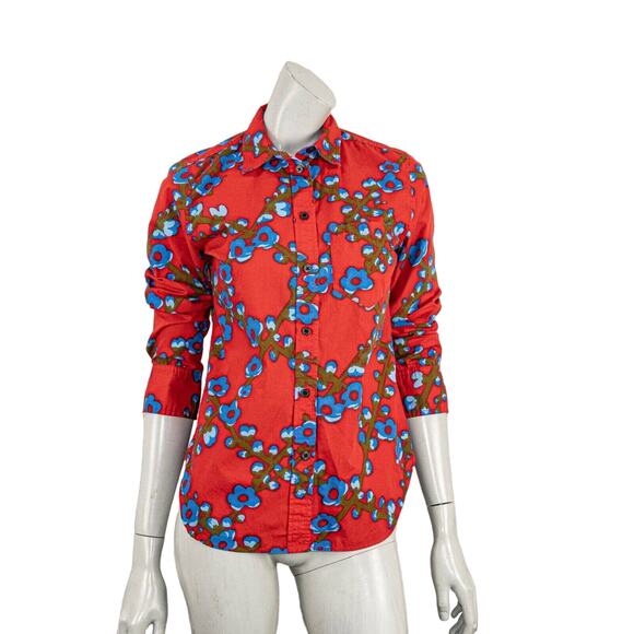 J. Crew Collection Women's Red Lattice Floral Button up Shirt Size 2 - Picture 1 of 8